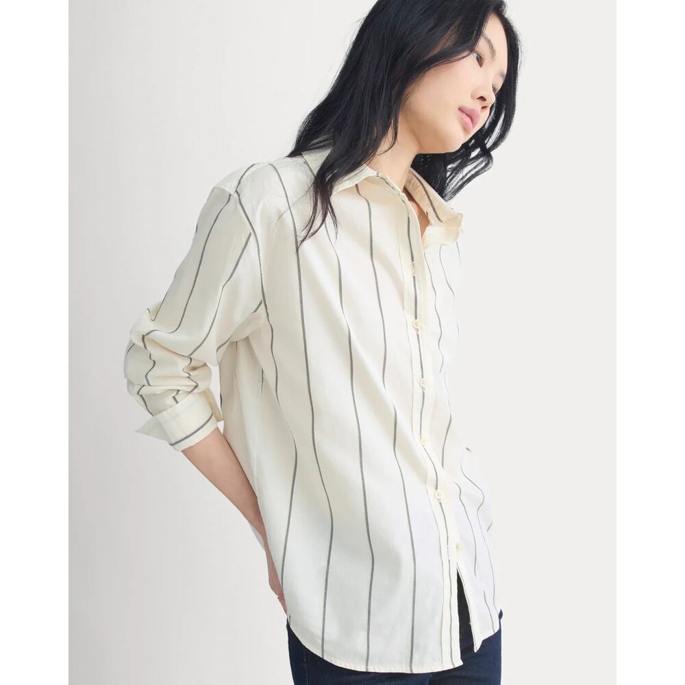 NWT Everlane Everyday Shirt in Silky Cotton Women's Size S Cream Black Stripe
